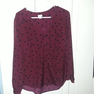 Maroon and black poka dot blouse